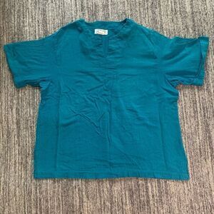 Haband Women’s Size Large Short Sleeve Cotton Tunic Top Blue Blouse Casual Beach